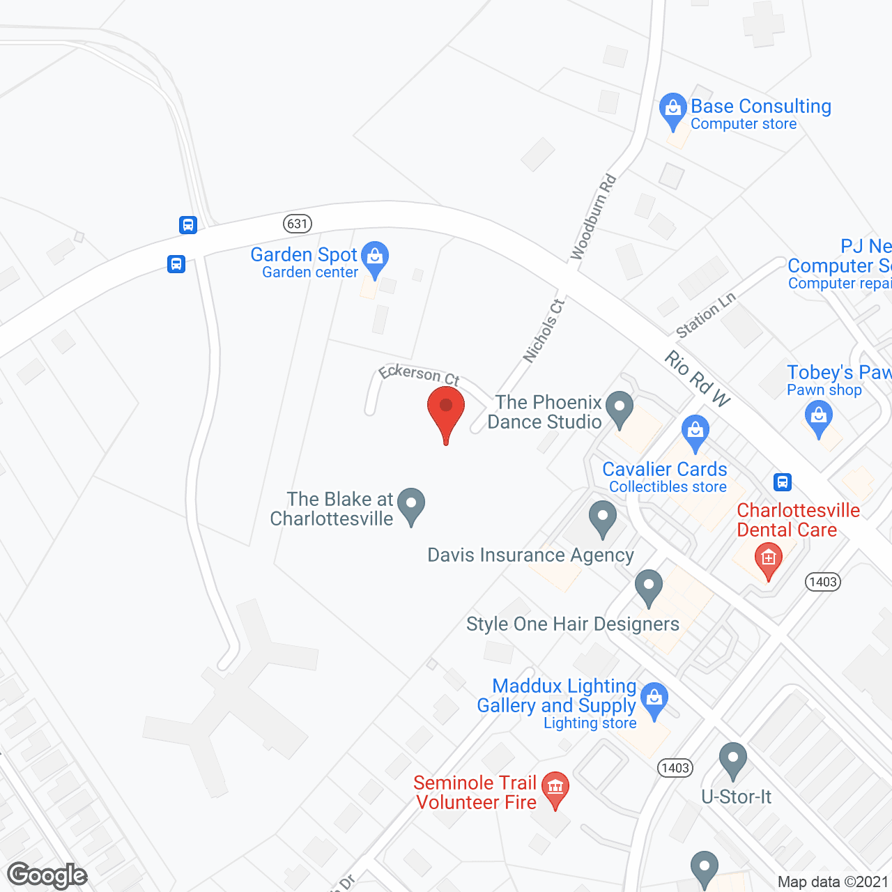 The Blake at Charlottesville in google map