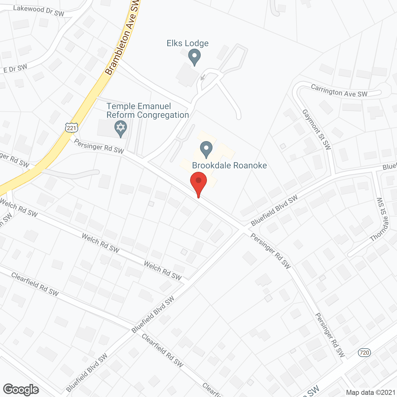 Brookdale Roanoke in google map