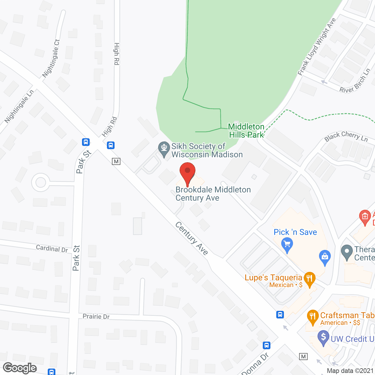 Brookdale Middleton Century Avenue in google map