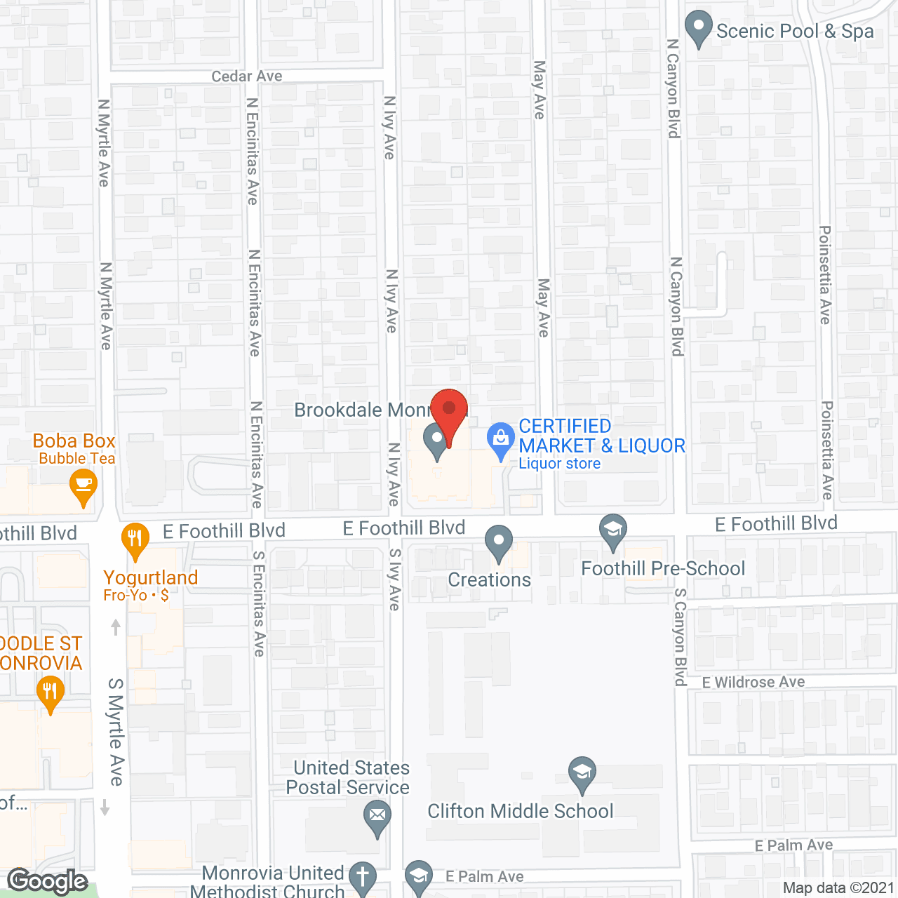 Brookdale Monrovia in google map