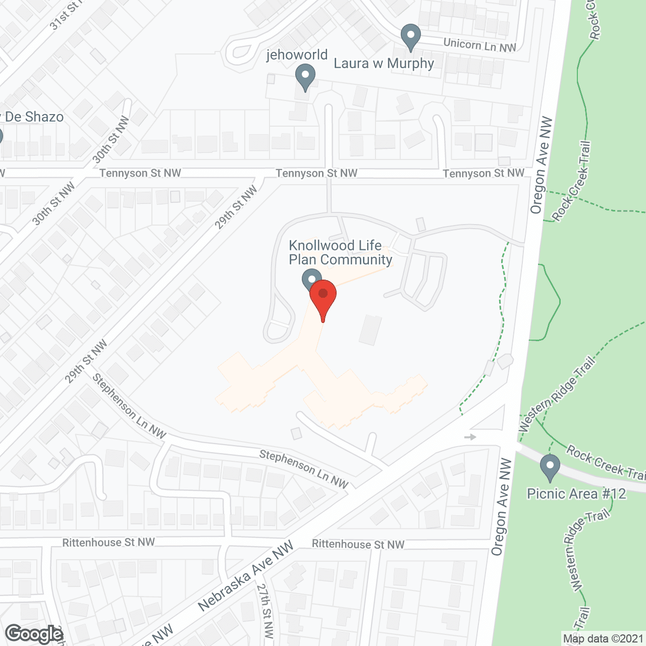Army Distaff Foundation and Knollwood in google map