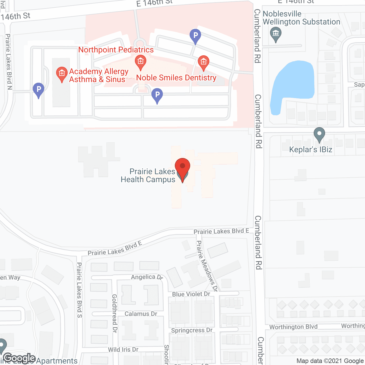 Prairie Lakes Health Campus in google map