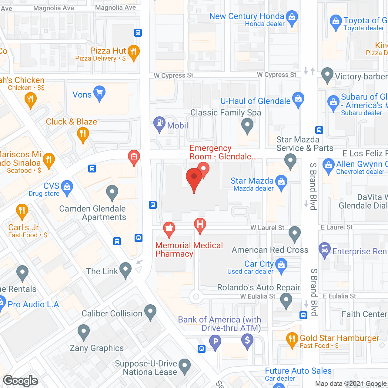 Glendale Memorial Hospital in google map