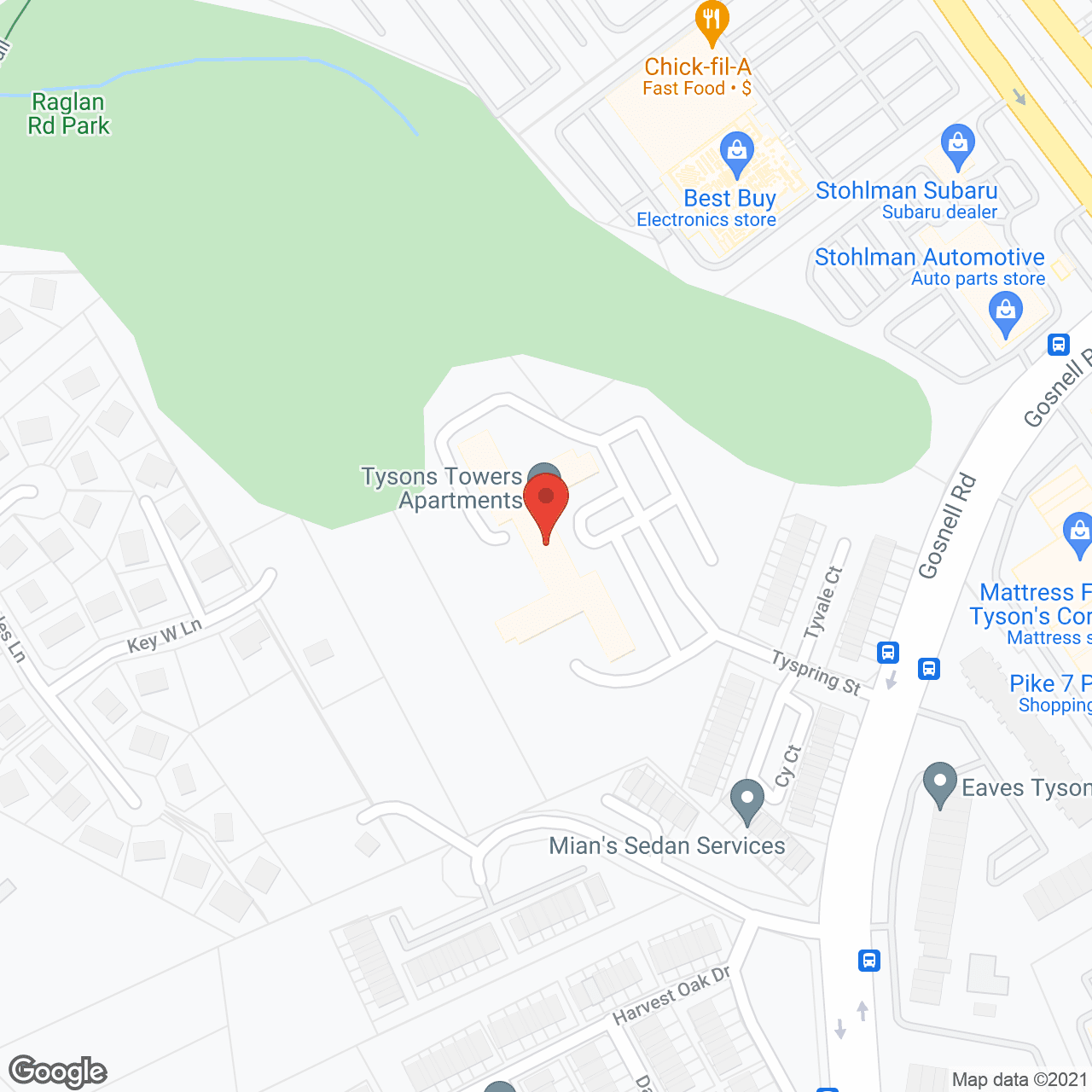 Tysons Towers in google map