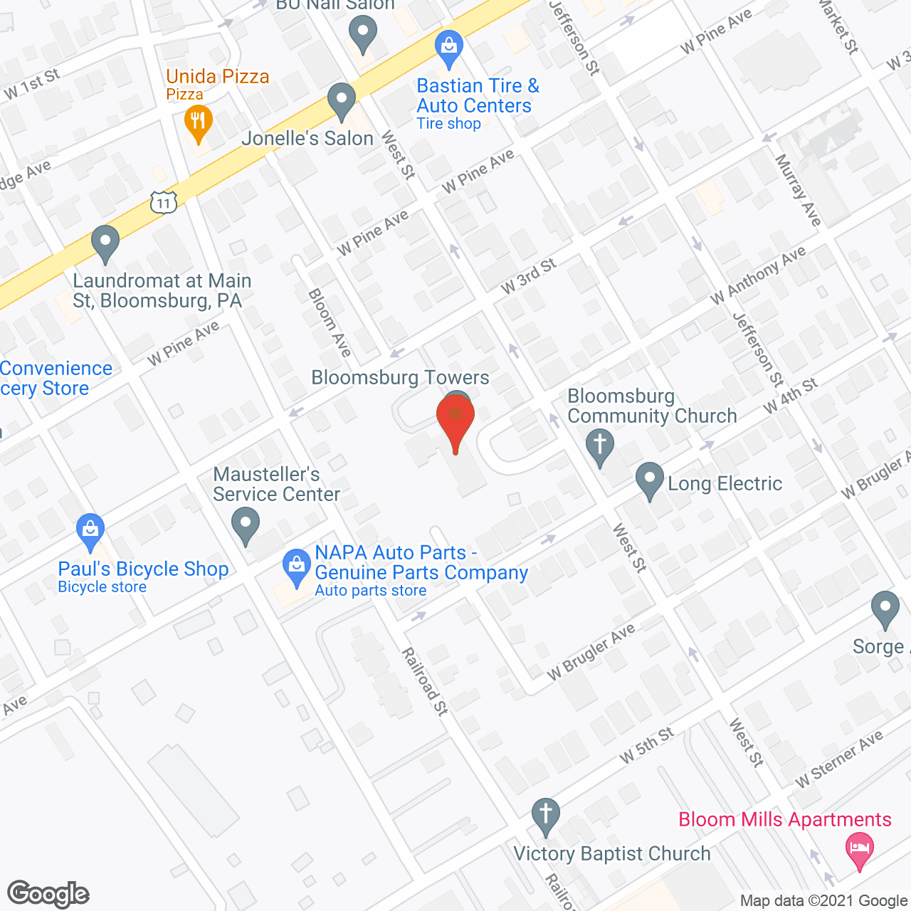 Bloomsburg Towers in google map