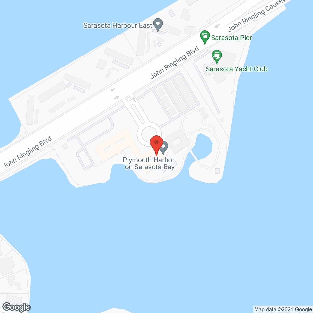 Plymouth Harbor on Sarasota Bay in google map