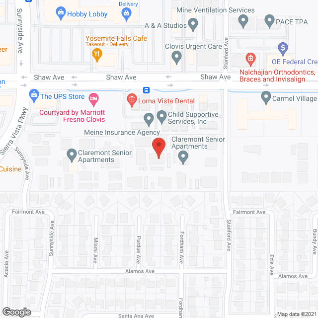 Claremont Senior apartments in google map
