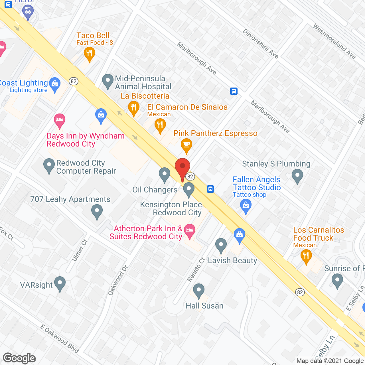 Kensington Place of Redwood City in google map