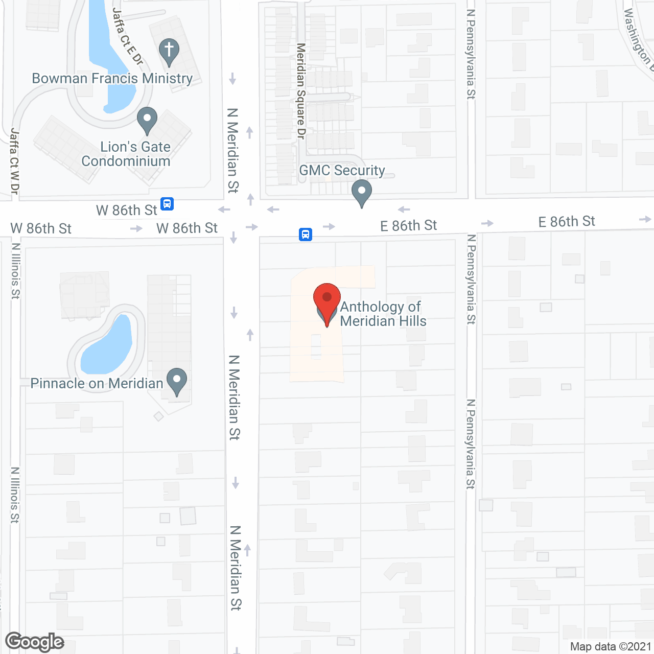 Anthology of Meridian Hills in google map