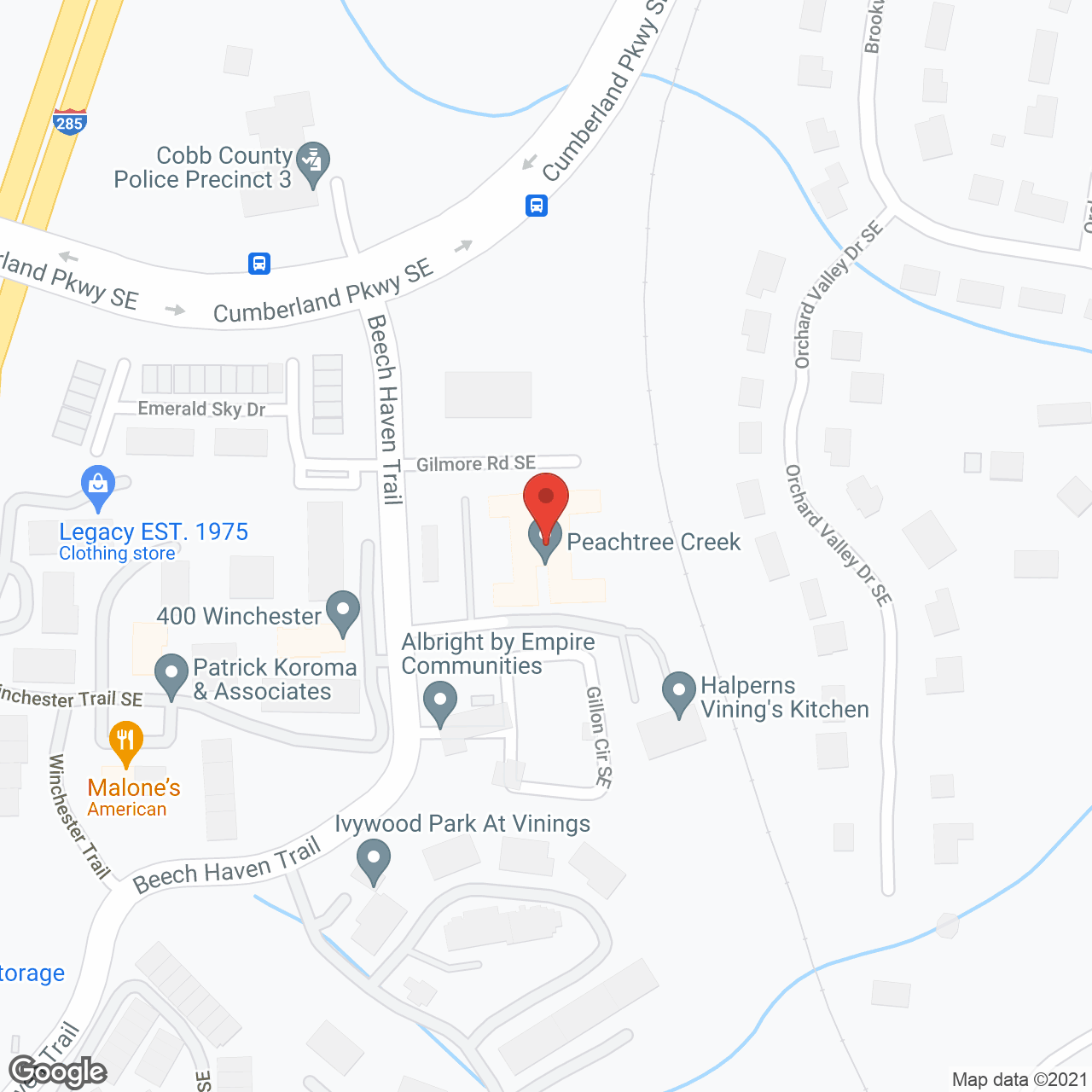 Peachtree Creek in google map