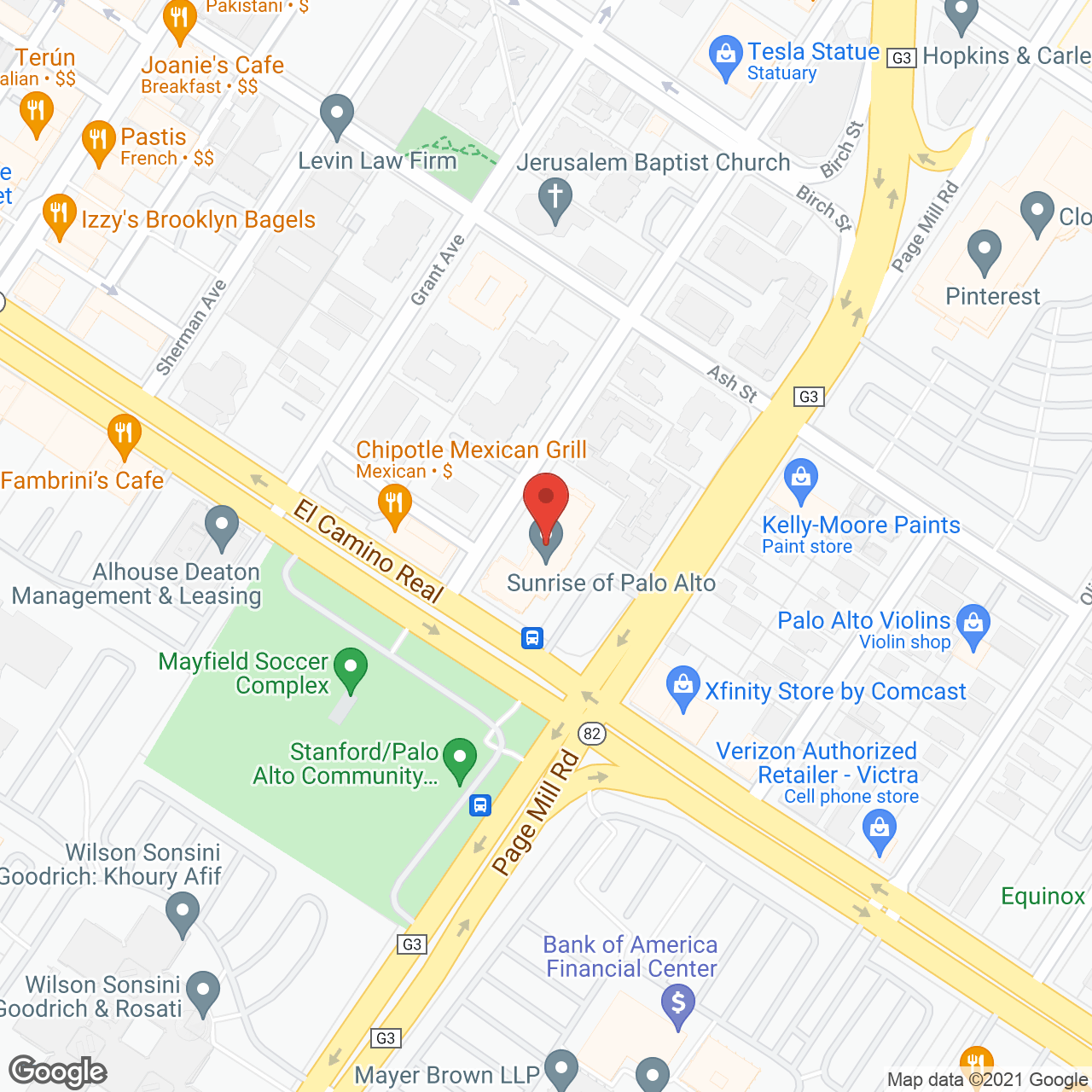 Sunrise of Palo Alto in google map