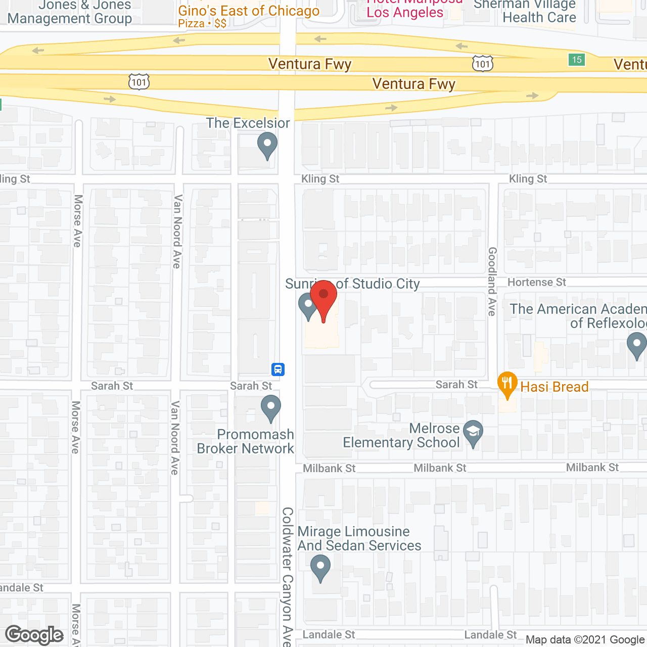 Sunrise of Studio City in google map