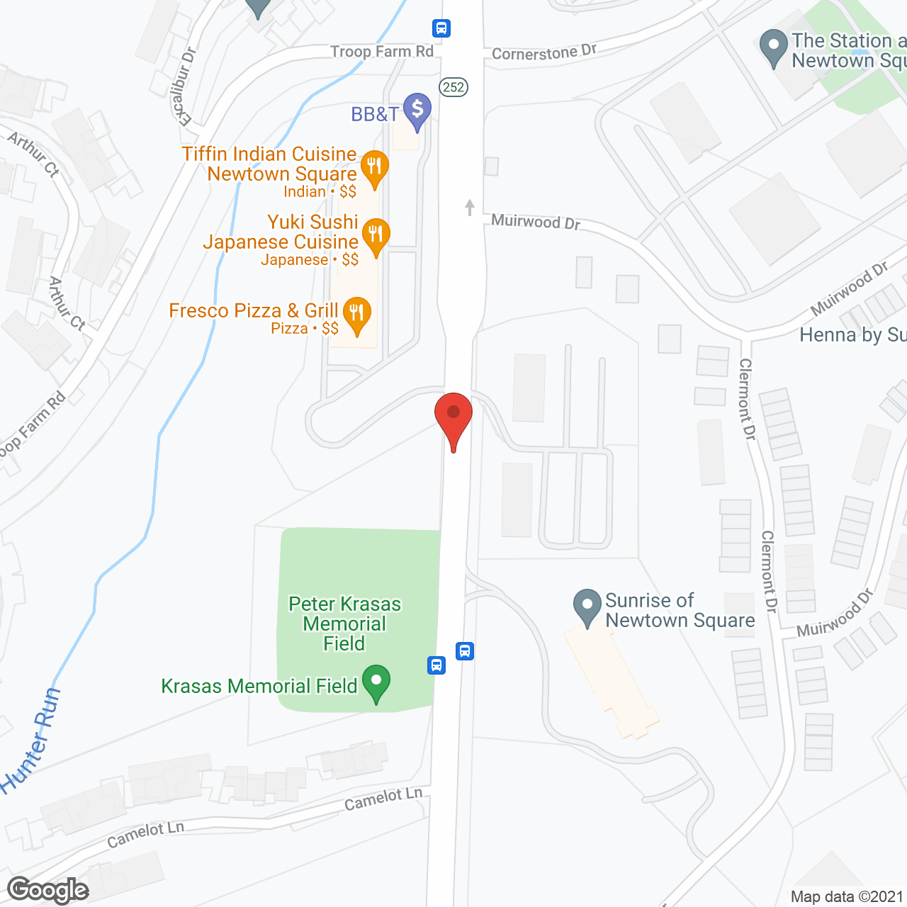 Sunrise of Newtown Square in google map