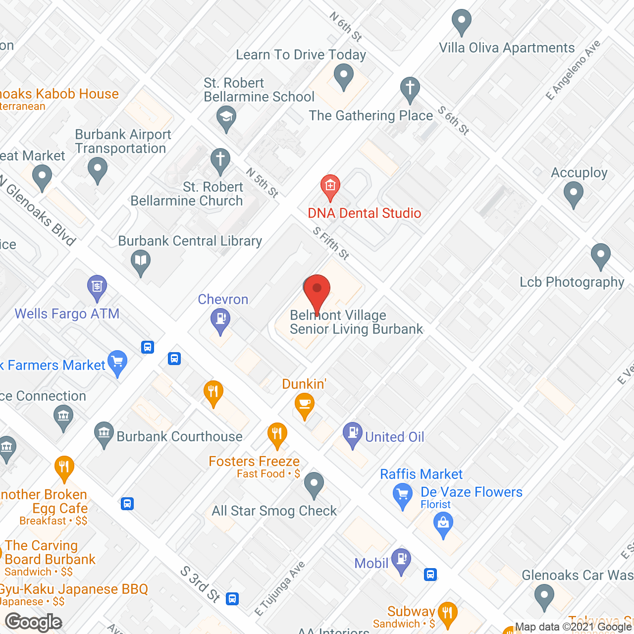 Belmont Village Burbank in google map