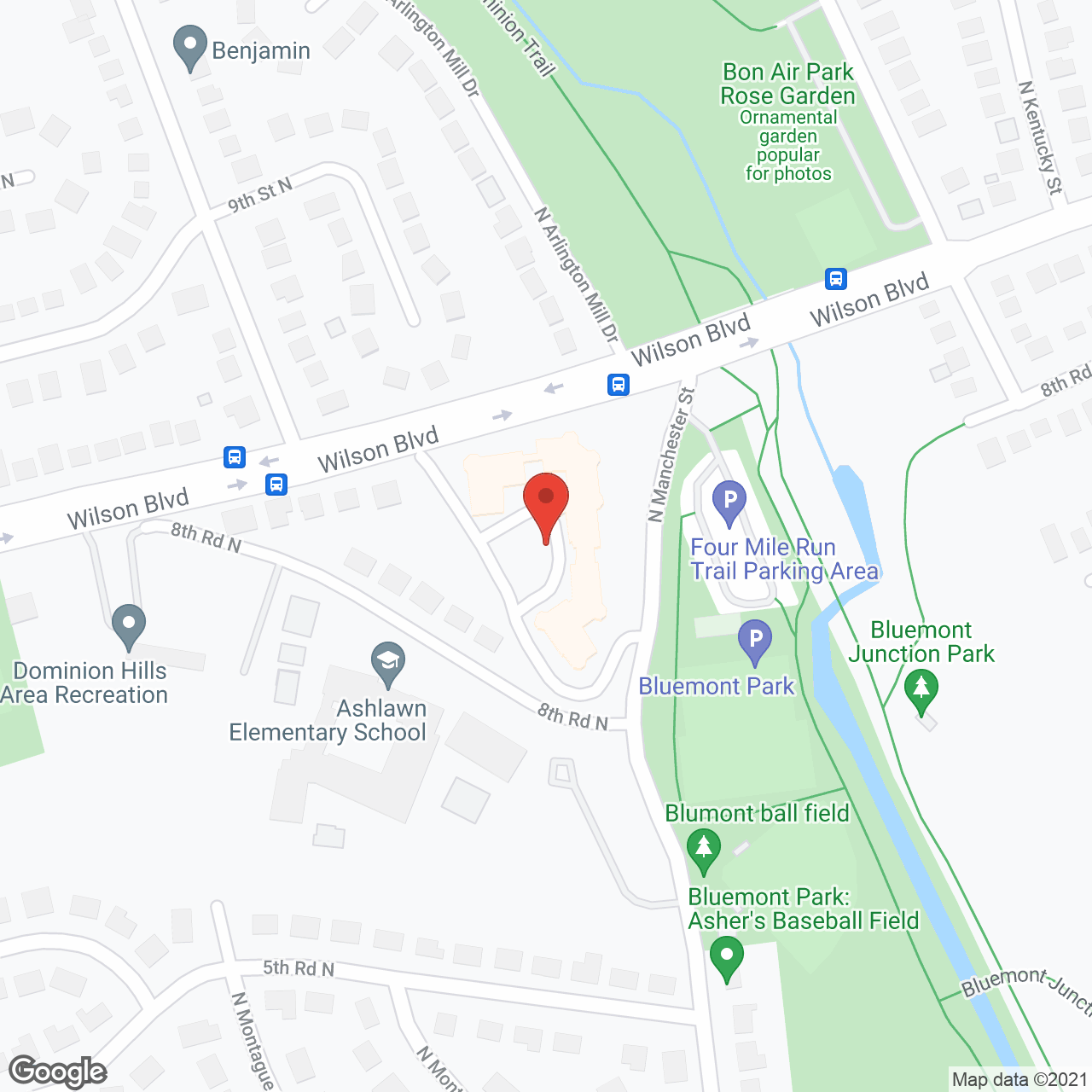 Sunrise of Bluemont Park in google map