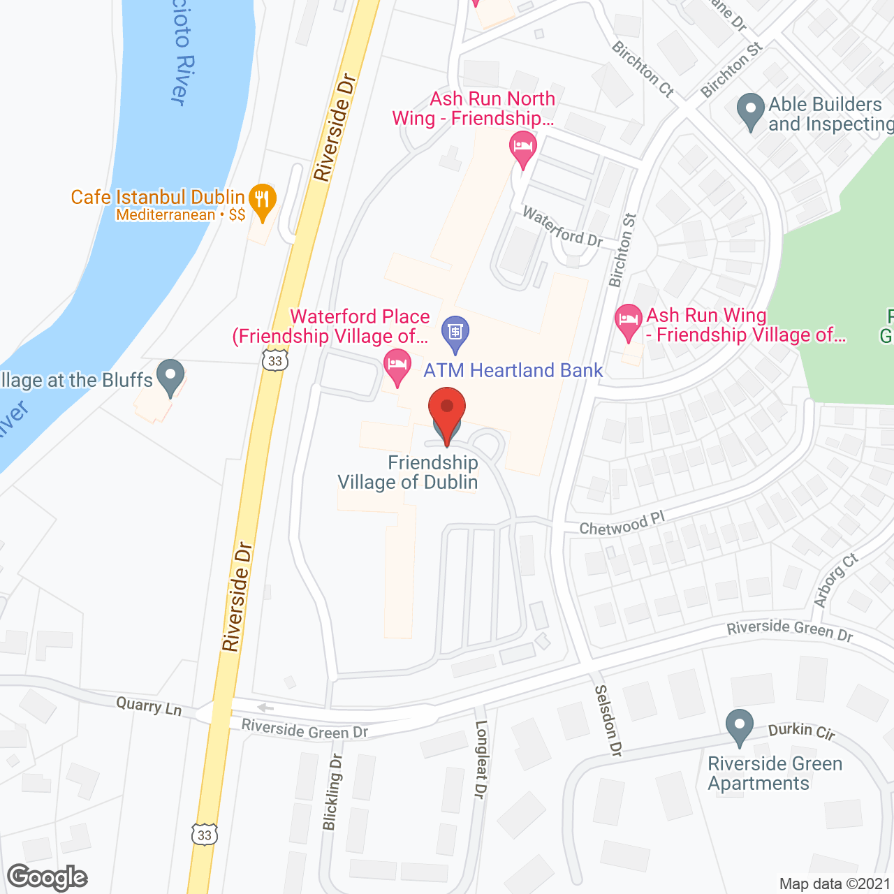 Friendship Village of Dublin,  a CCRC in google map