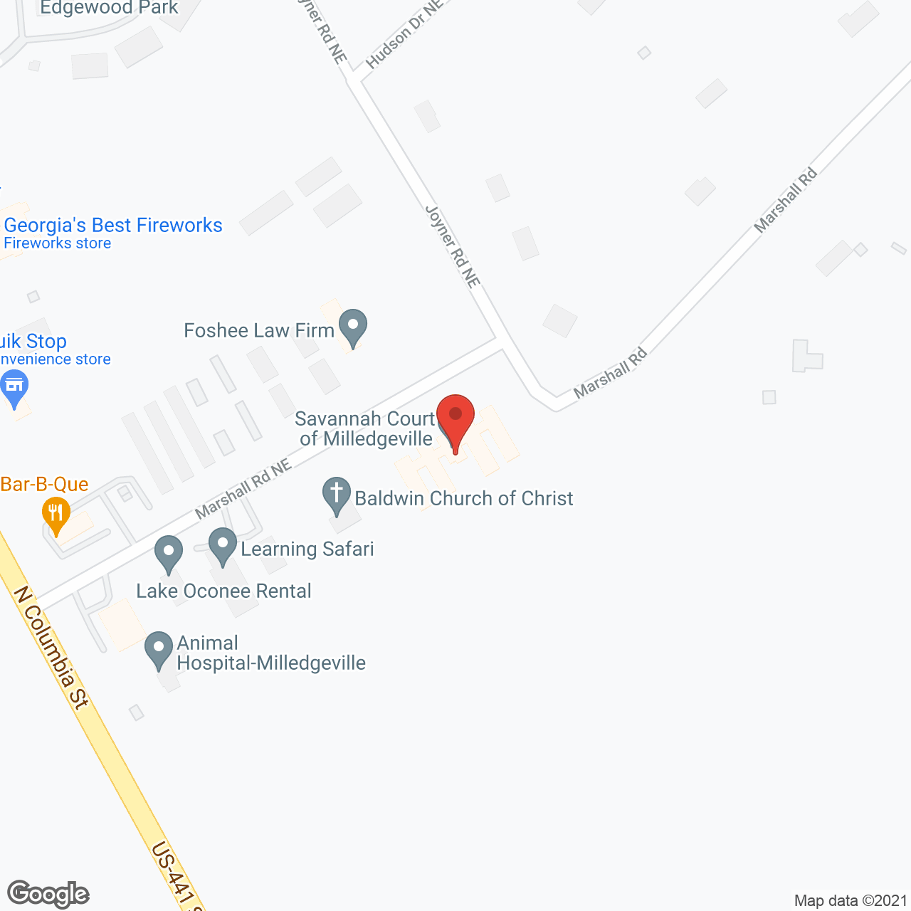 Savannah Court of Milledgeville in google map