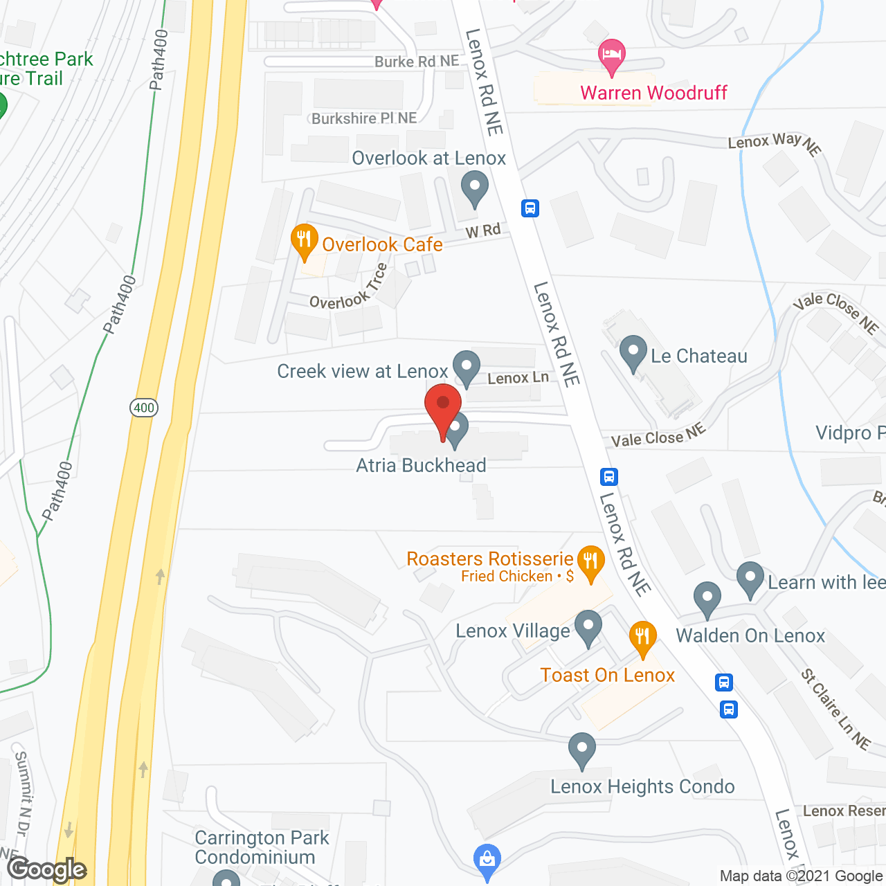 Atria Buckhead in google map