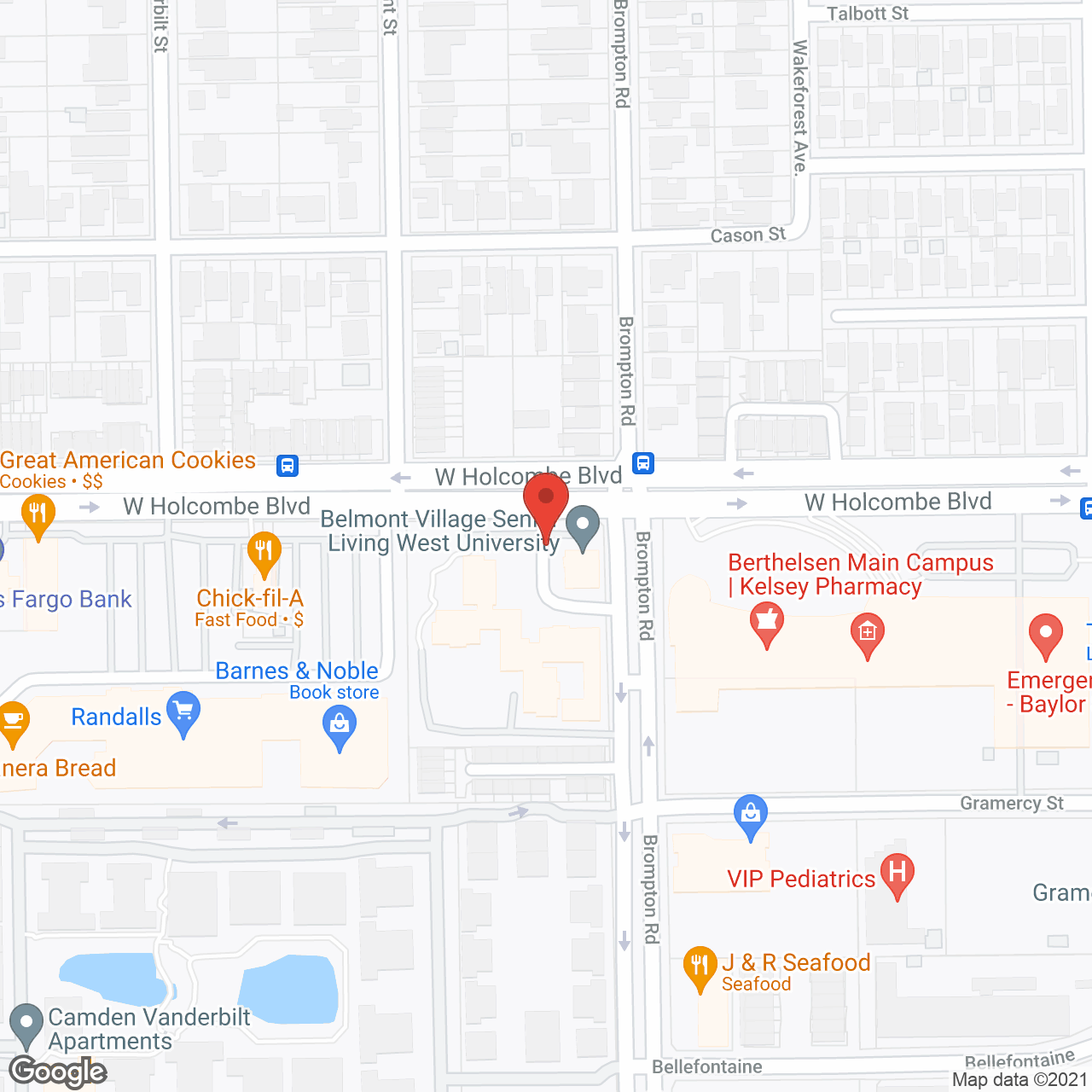 Belmont Village West University in google map