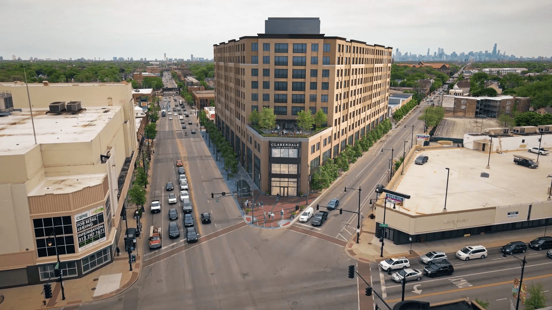 Clarendale Six Corners aerial view of community