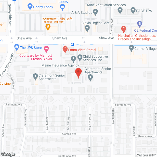 Claremont Senior apartments in google map
