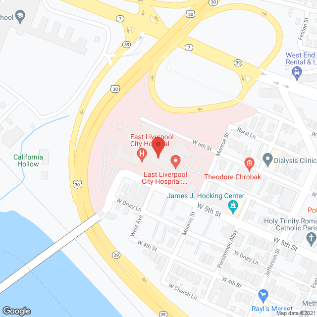 East Liverpool City Hospital in google map