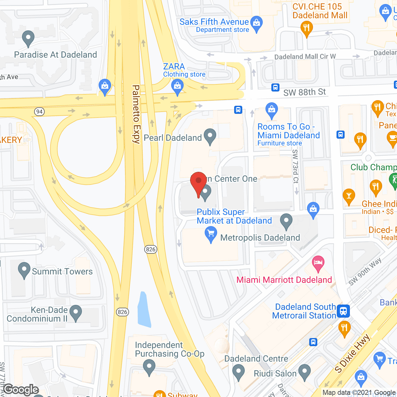 Overture Dadeland (not active) in google map
