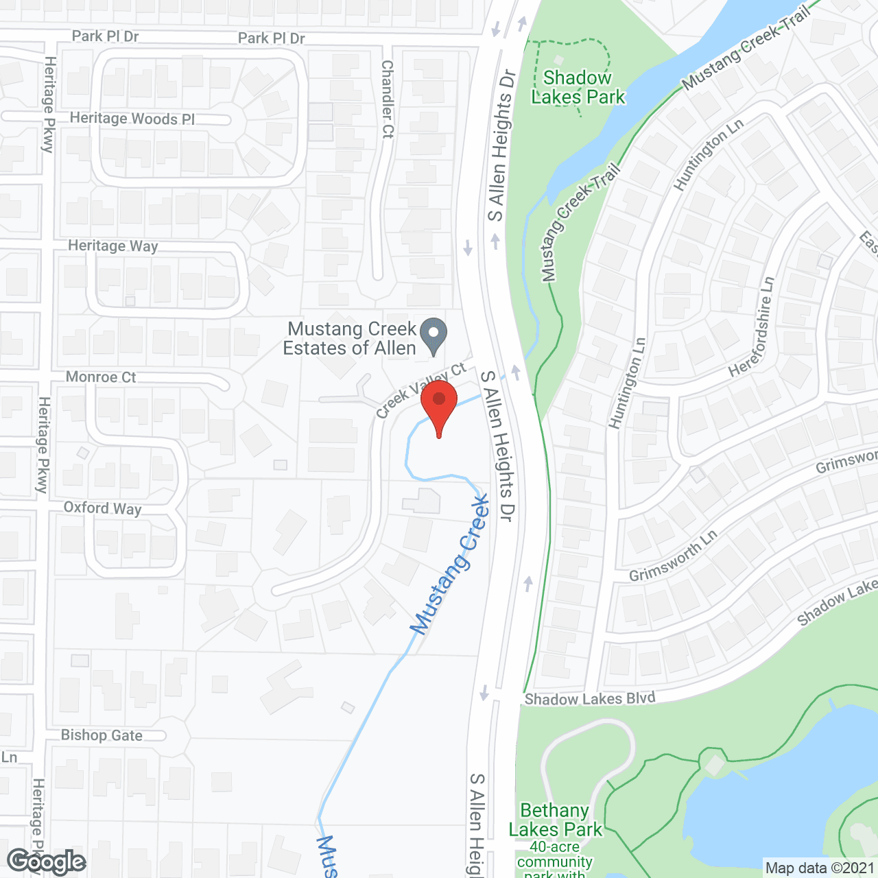 Mustang Creek Estates Allen in google map