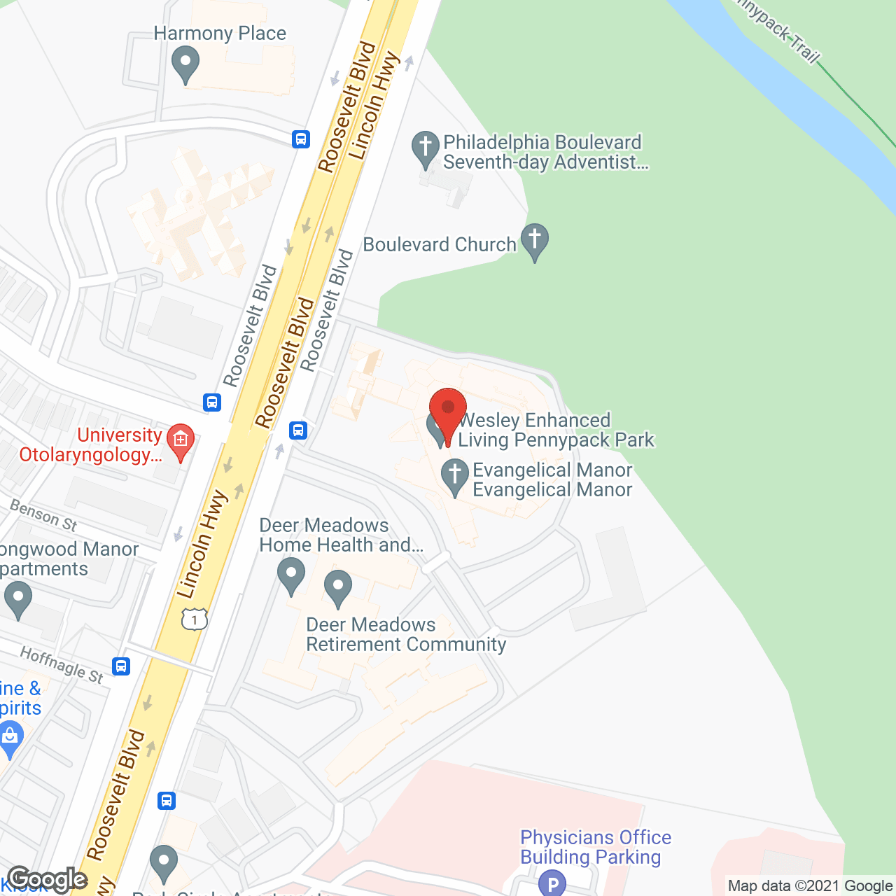 Evangelical Manor in google map
