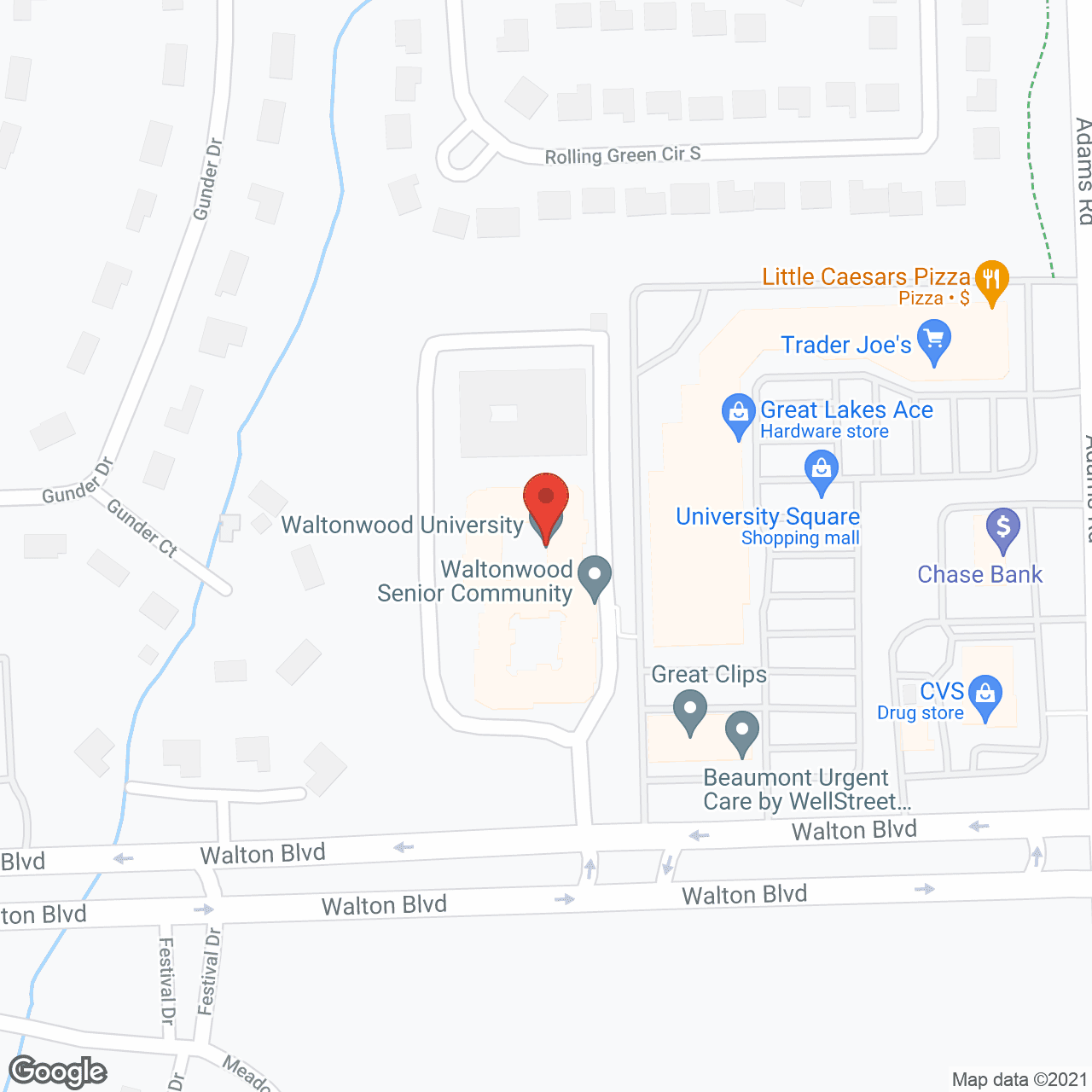 Waltonwood University in google map