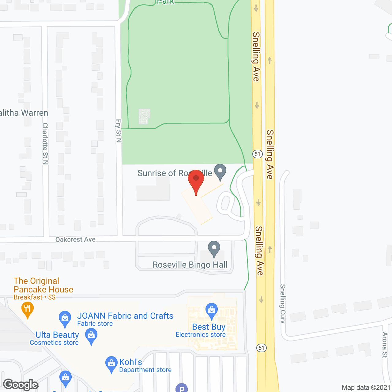 Sunrise of Roseville in google map