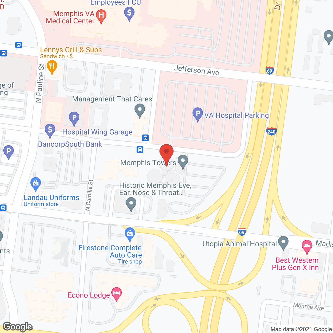 Memphis Towers in google map