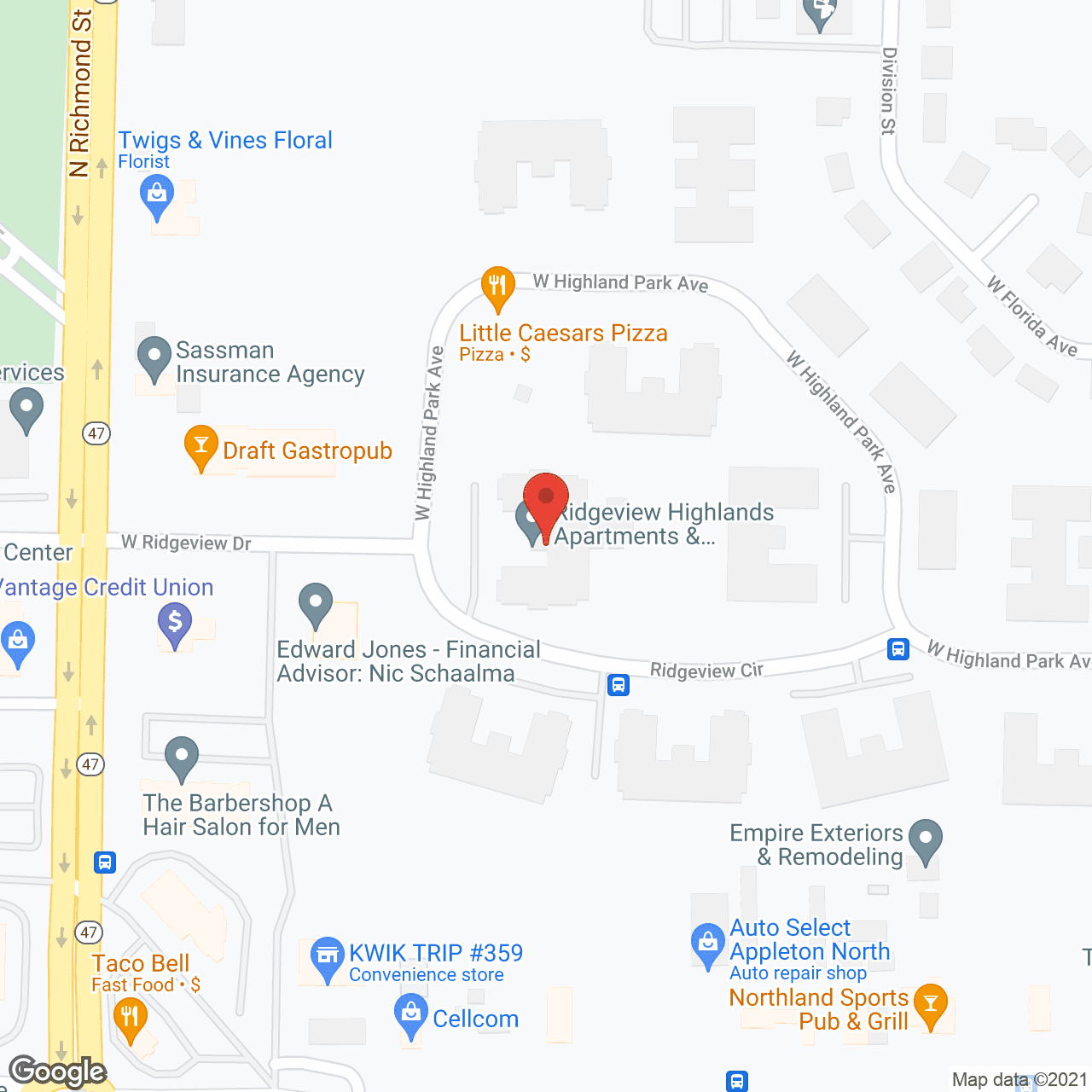 Ridgeview Highlands Apartments 55+ in google map
