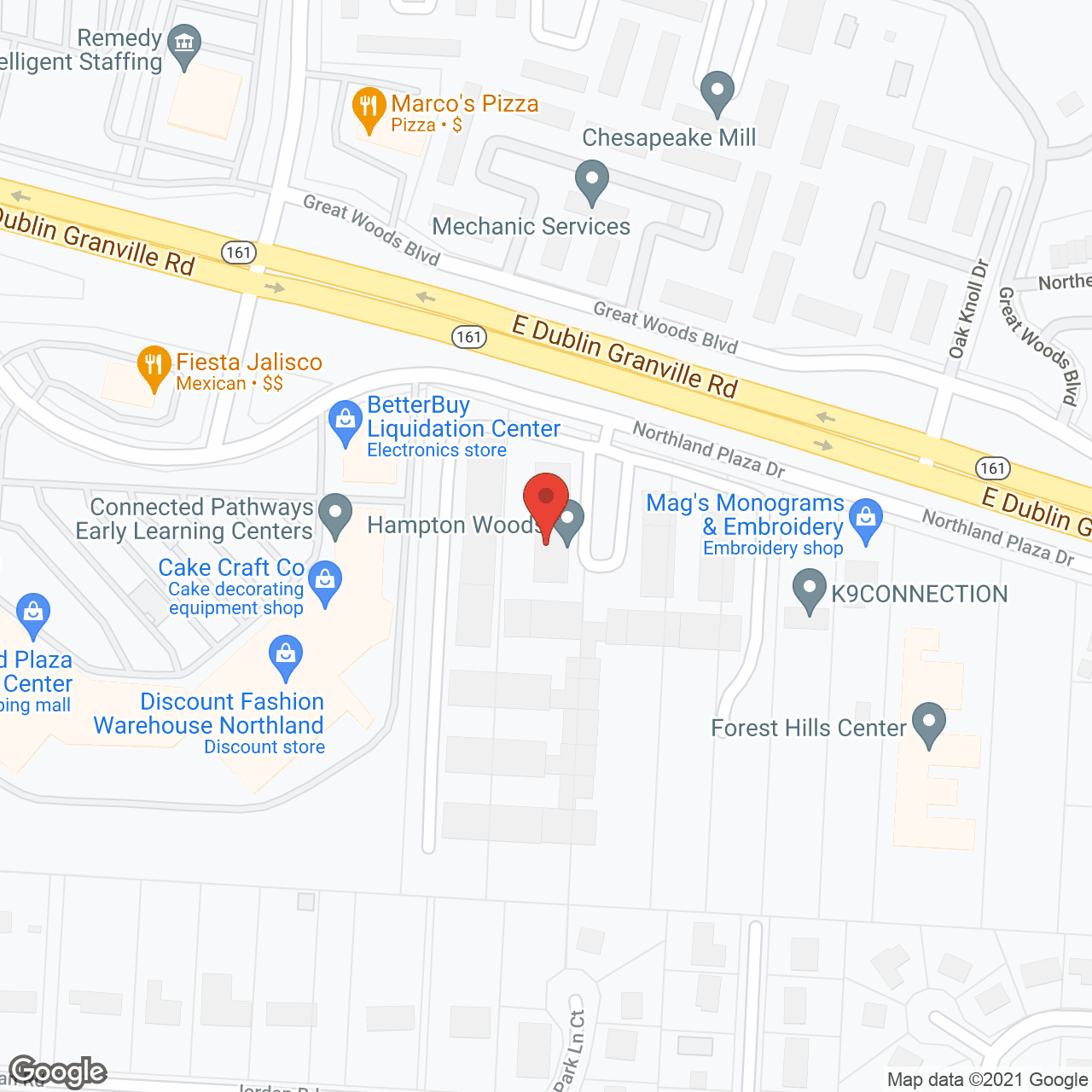 Hampton Woods in google map