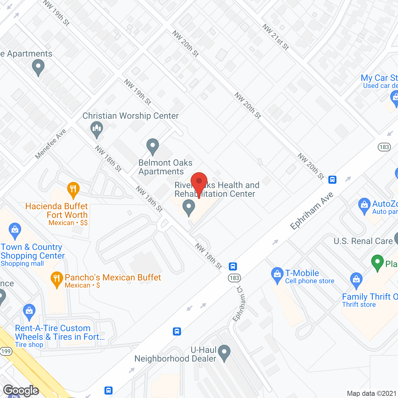 River Oaks Health and Rehab in google map