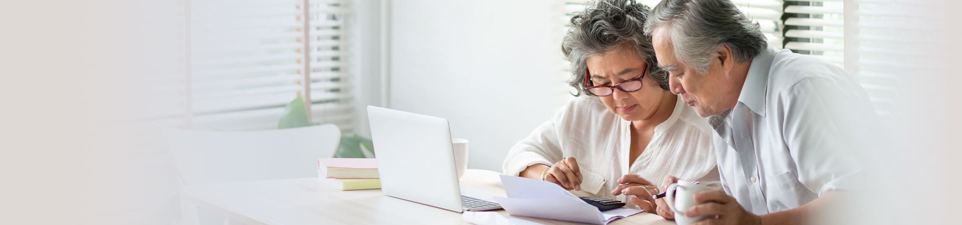Two seniors reviewing their finances