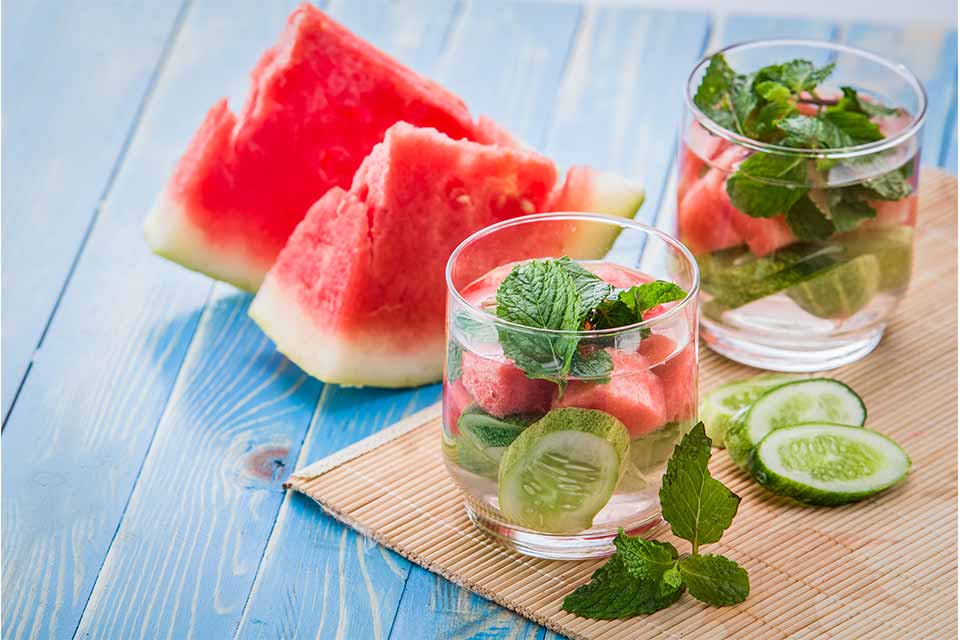 Cucumber water with sliced watermelon